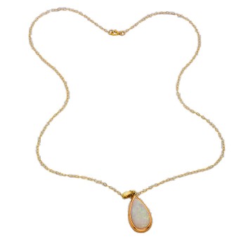 9ct gold Synthetic Opal Teardrop Pendant with chain